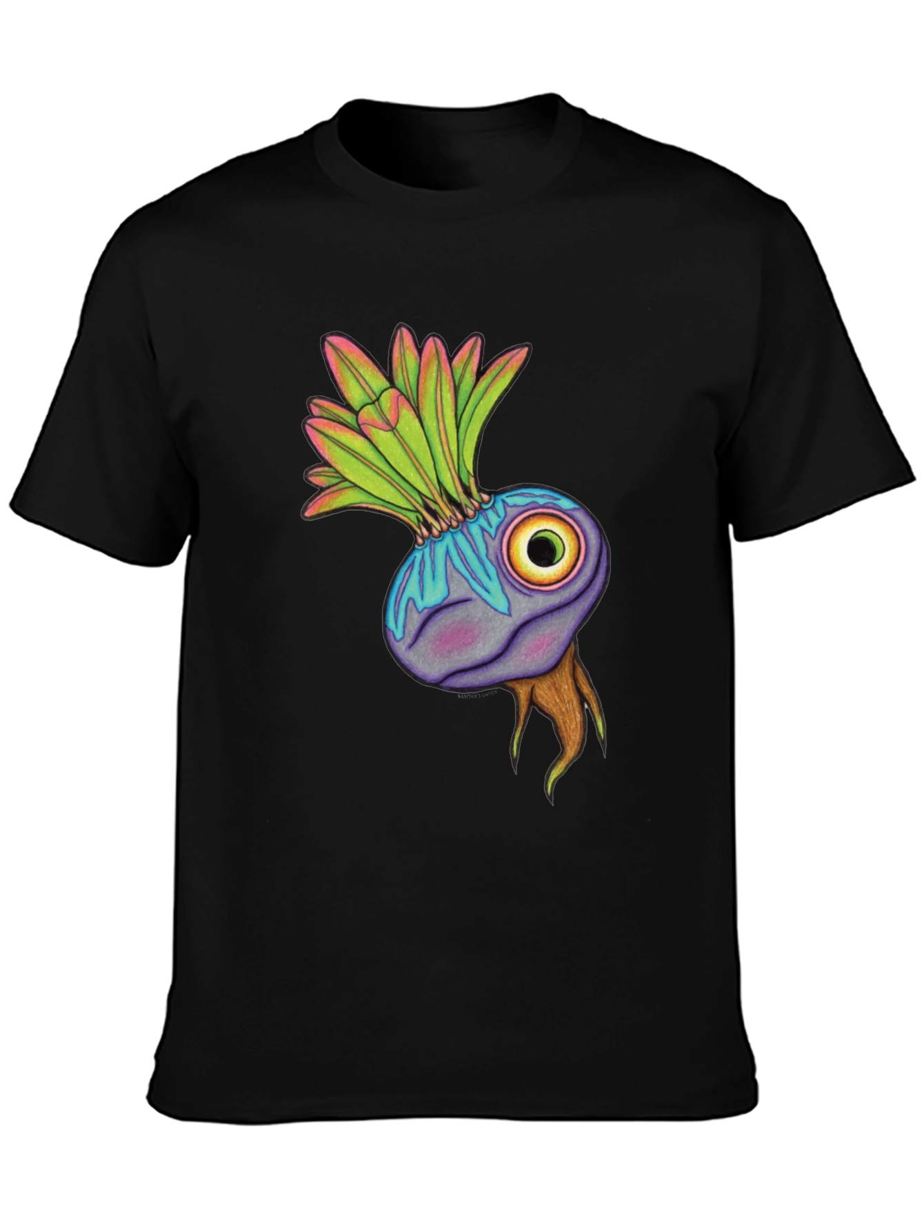 Unique Eye Plant Graphic Tee - Black Cotton Blend