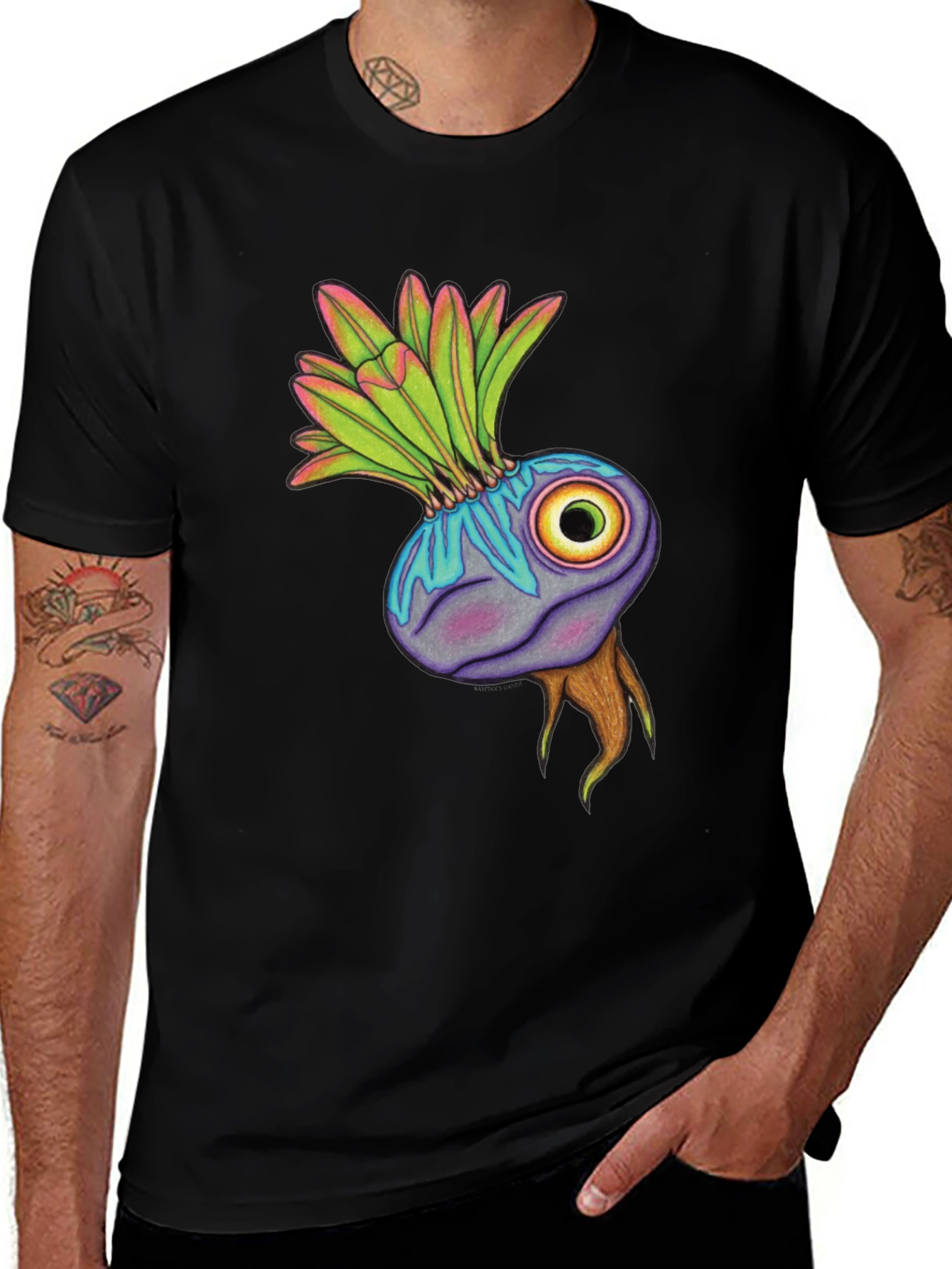 Unique Eye Plant Graphic Tee - Black Cotton Blend