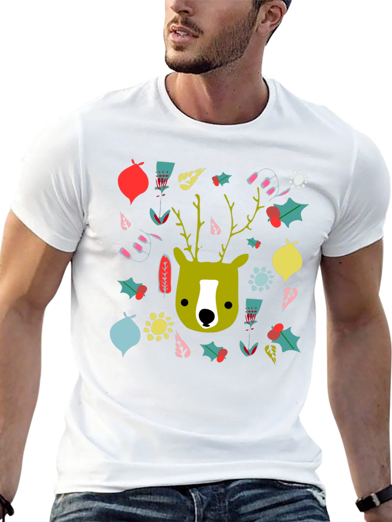 Festive Deer Graphic Tee - Holiday Style