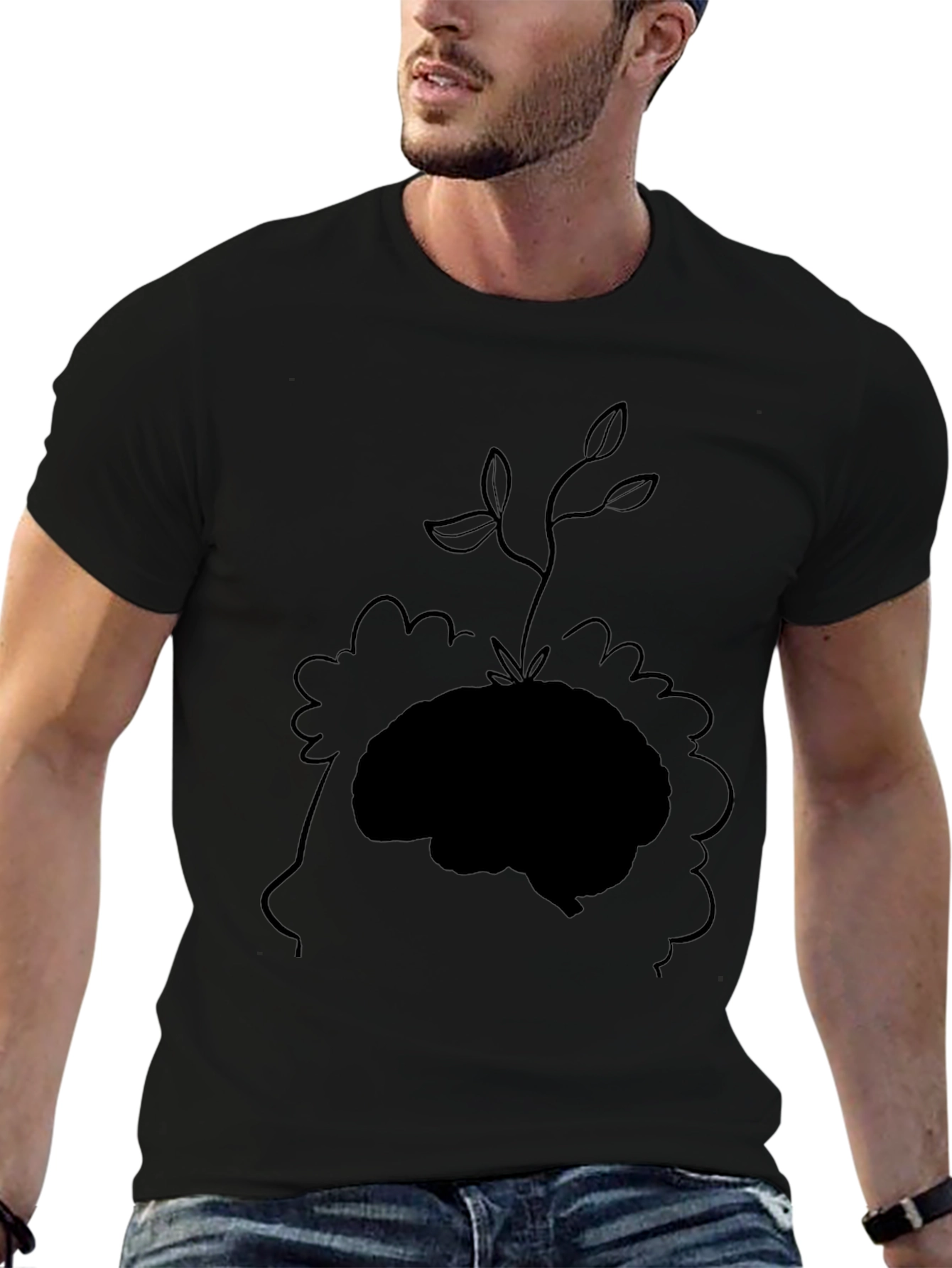 Brain Plant Graphic Tee - Black Cotton T-Shirt