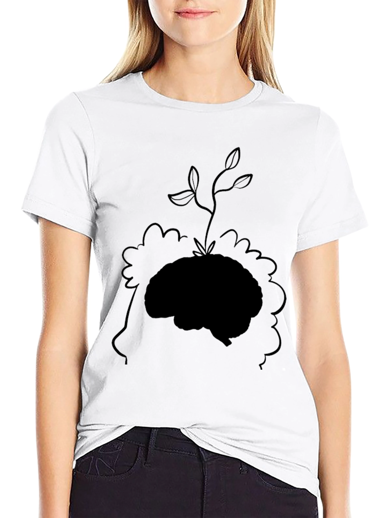Brain Plant Graphic Tee - Black Cotton T-Shirt