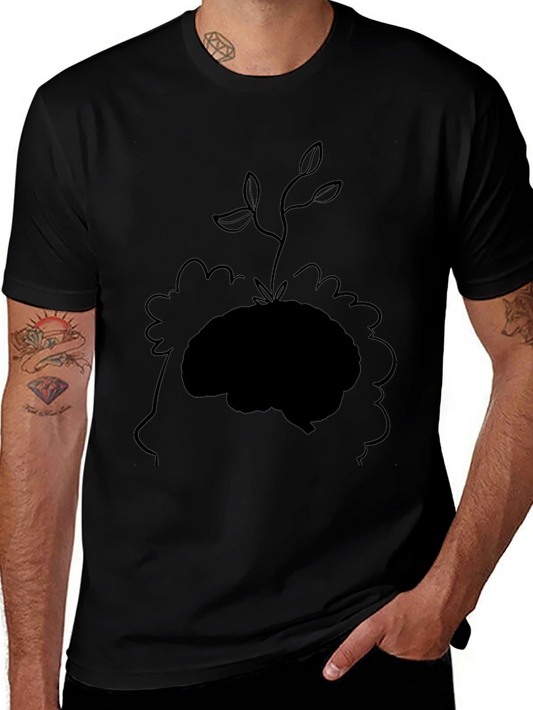 Brain Plant Graphic Tee - Black Cotton T-Shirt