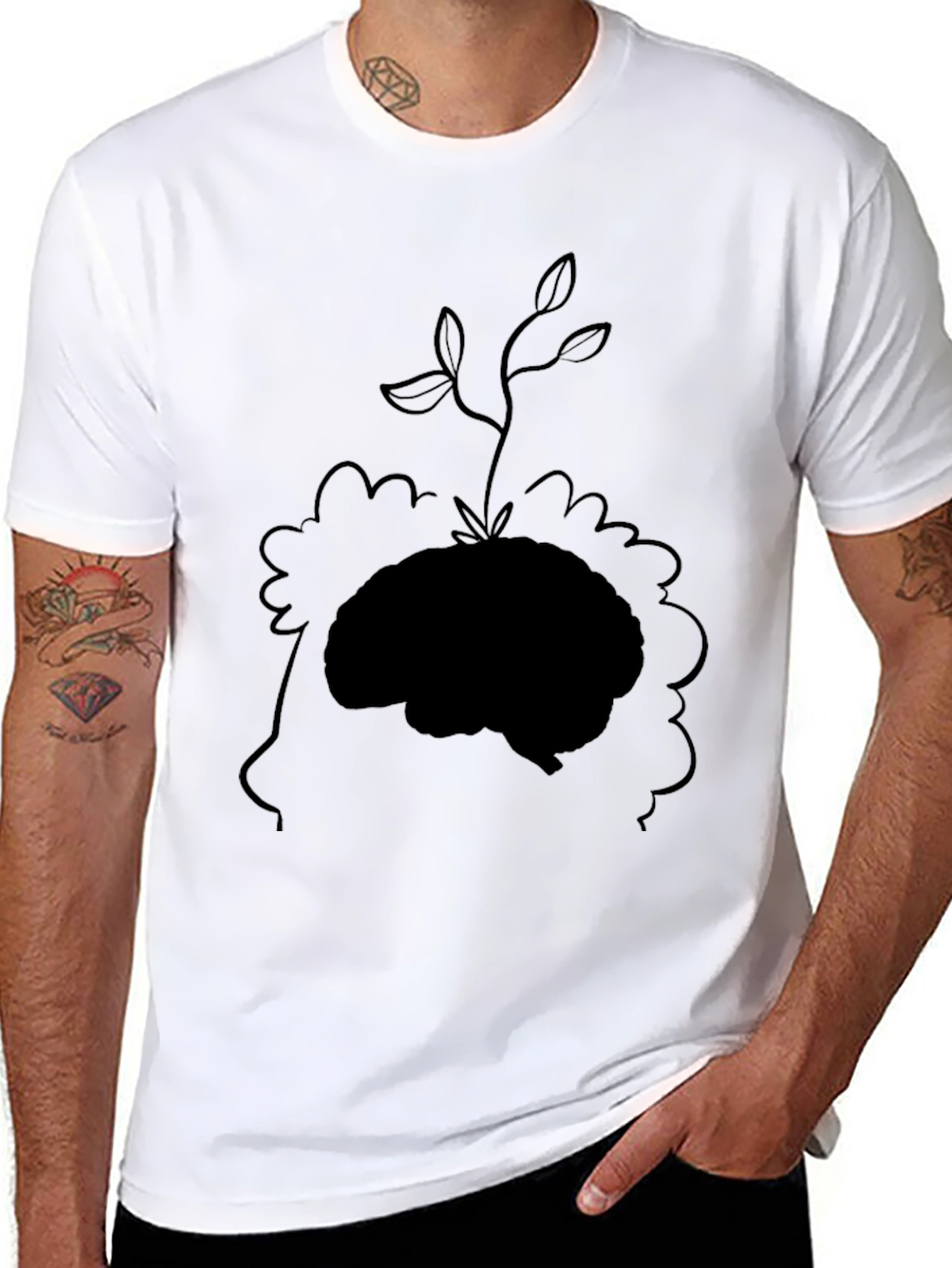 Brain Plant Graphic Tee - Black Cotton T-Shirt