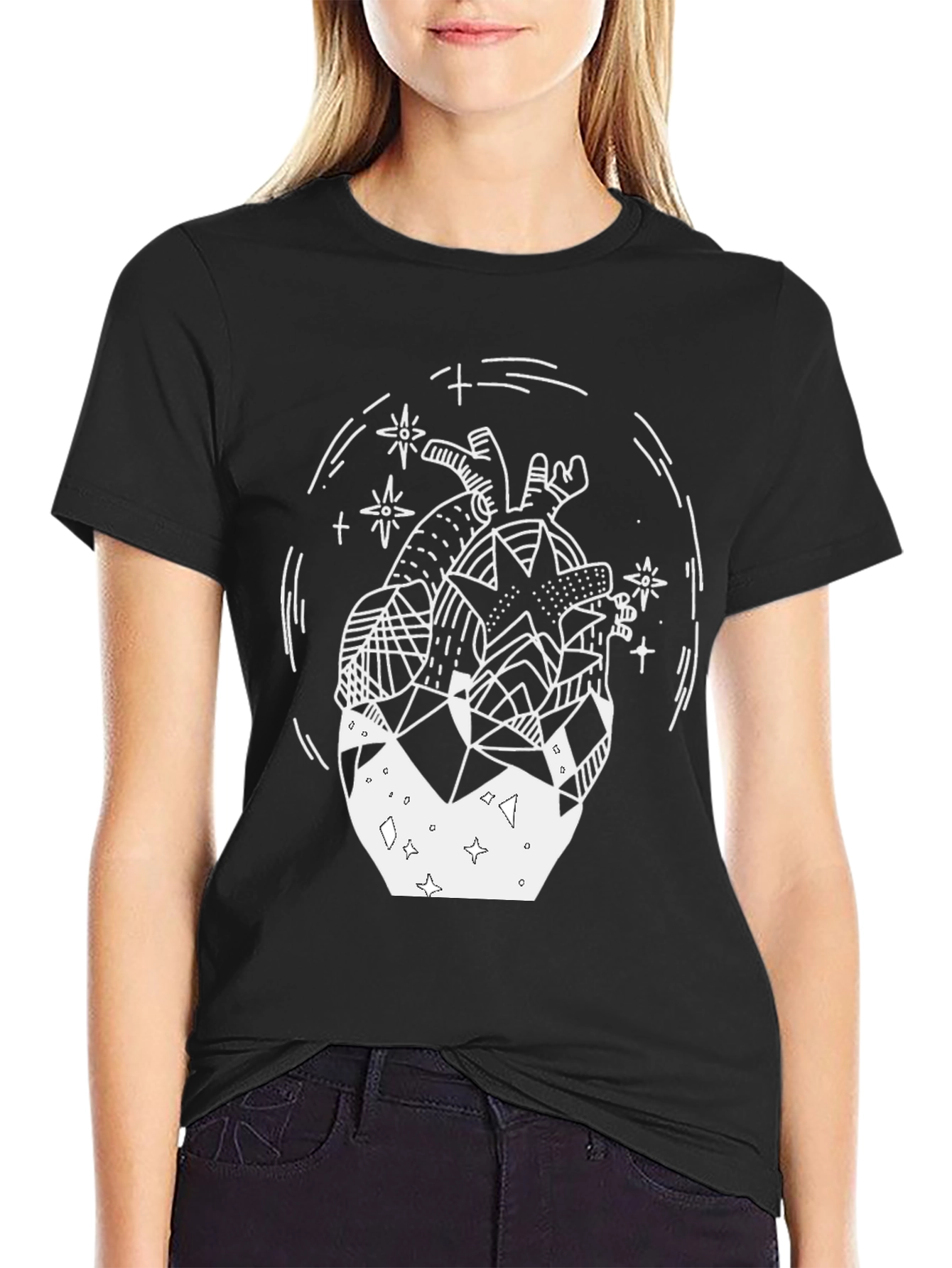 Geometric Heart Graphic Tee - Black