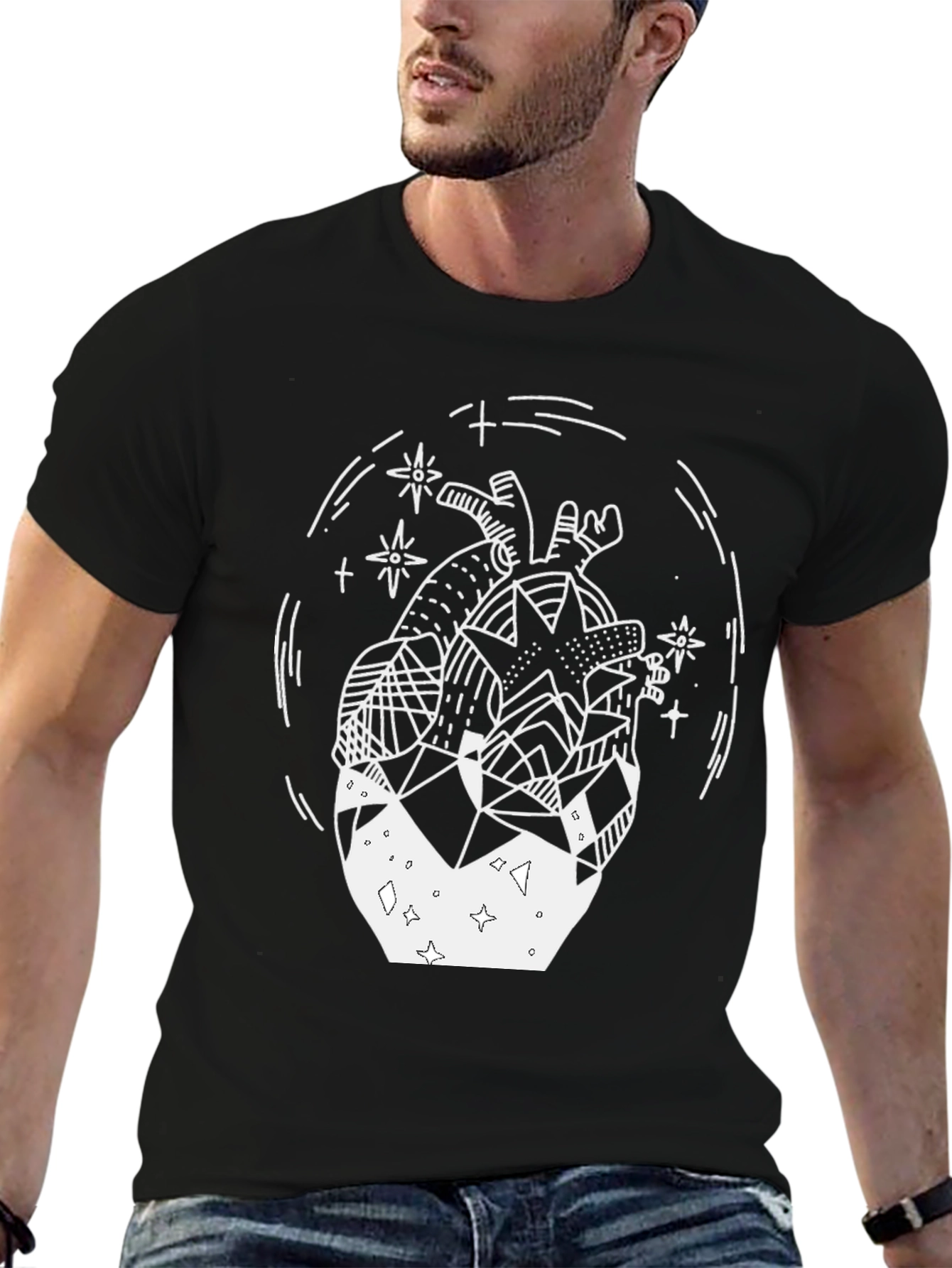 Geometric Heart Graphic Tee - Black