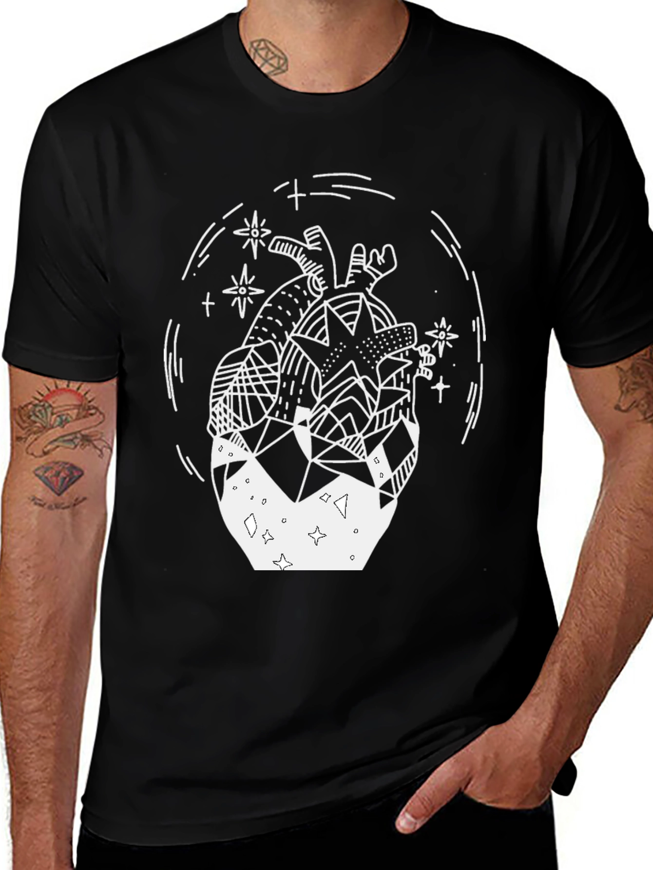 Geometric Heart Graphic Tee - Black