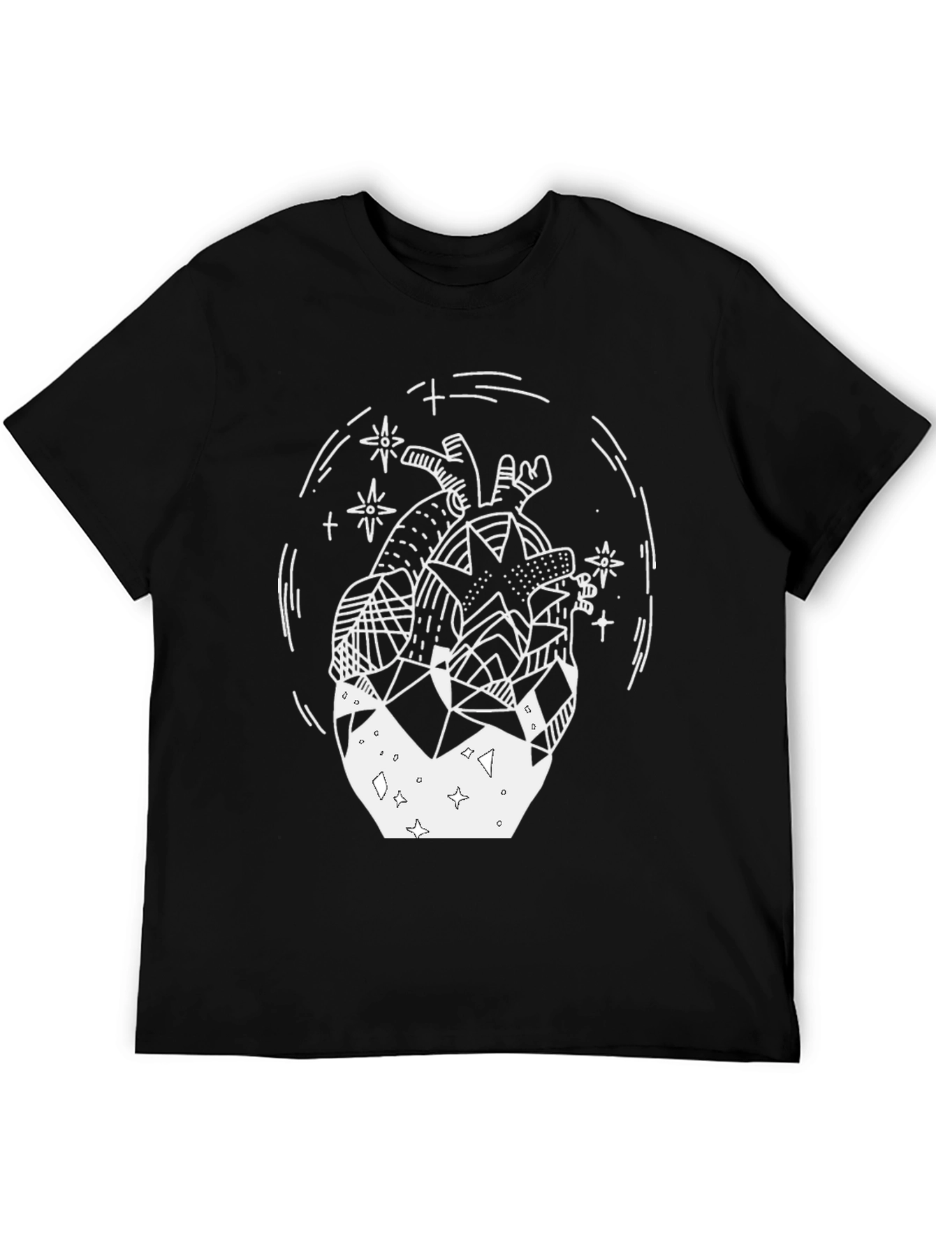 Geometric Heart Graphic Tee - Black