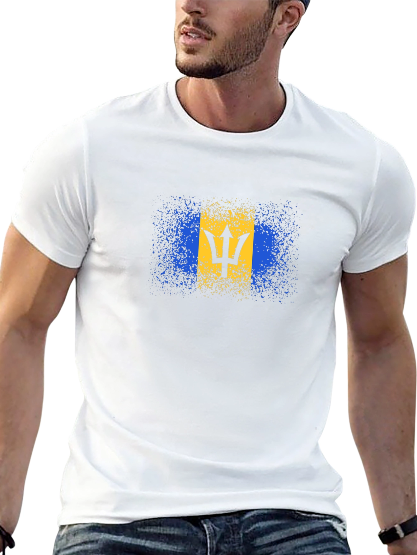 Barbados Flag T-Shirt - Black Cotton Tee