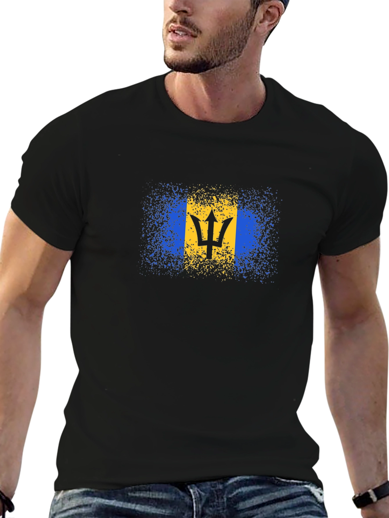 Barbados Flag T-Shirt - Black Cotton Tee