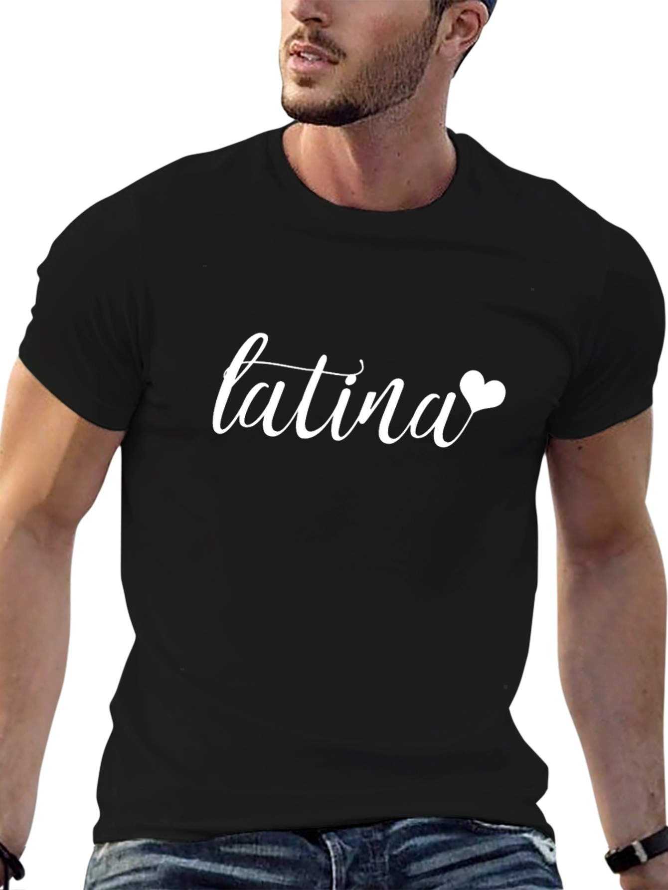 Latina Heart Graphic Print Black Crew Neck T-Shirt