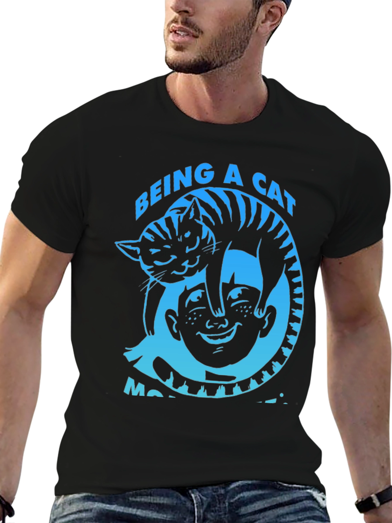 Being a Cat Makes Me Happy Black T-Shirt