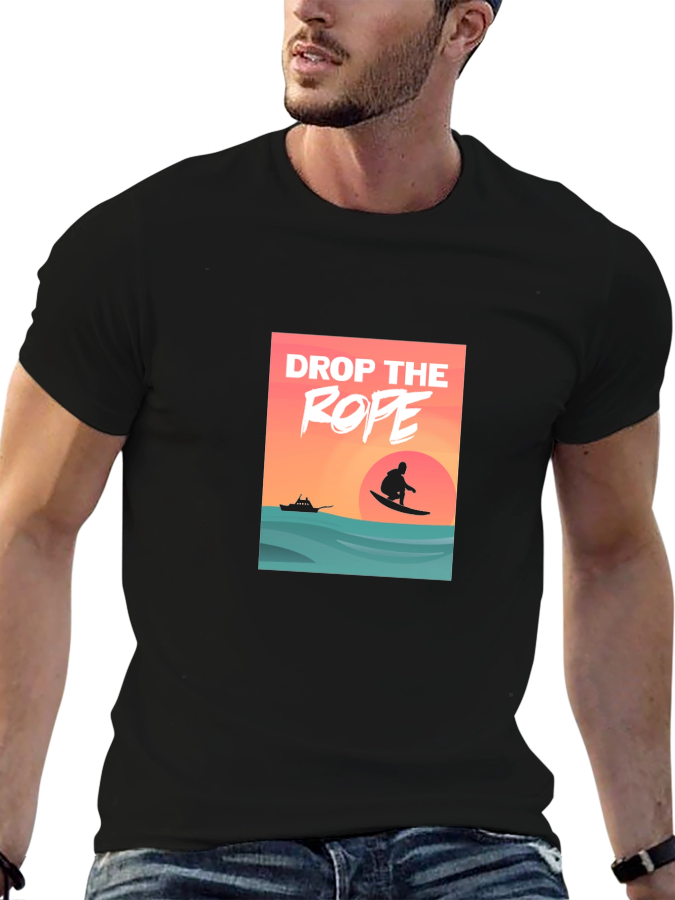 Drop The Rope Graphic Black T-Shirt
