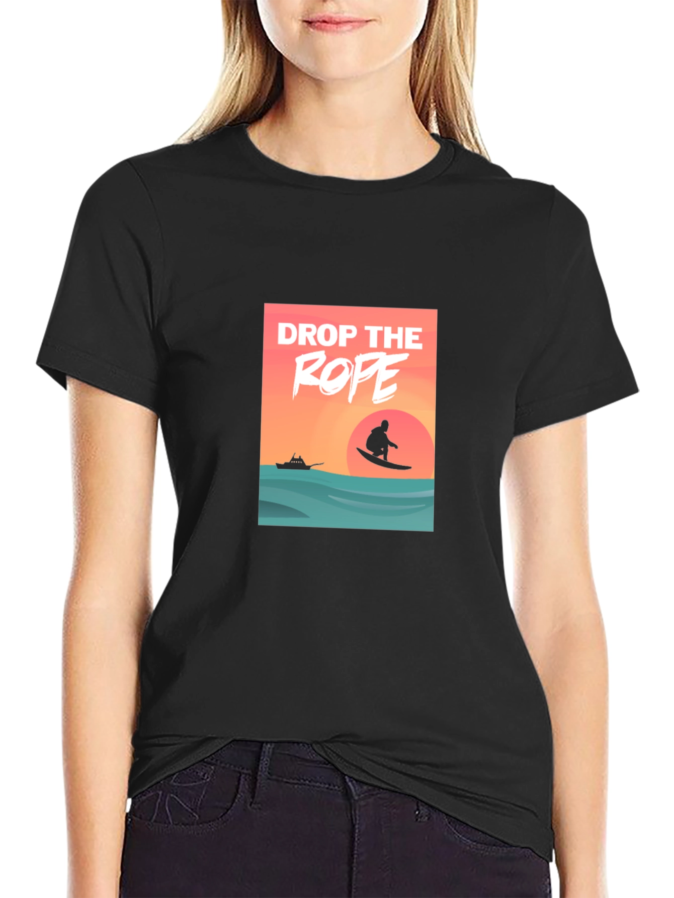 Drop The Rope Graphic Black T-Shirt