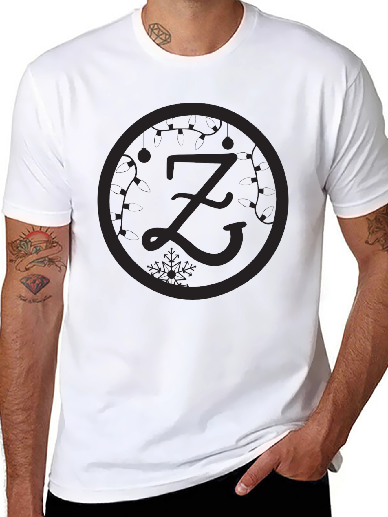 Black Graphic Tee - Z Letter Festive Design