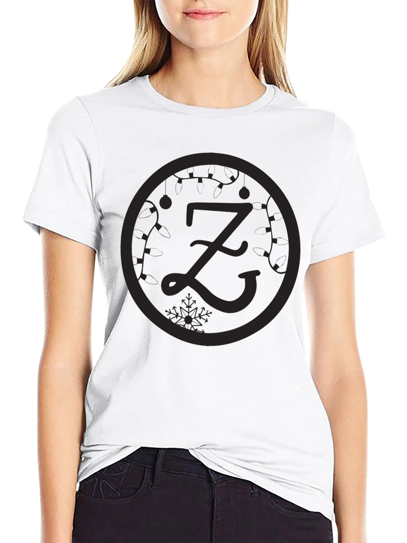 Black Graphic Tee - Z Letter Festive Design