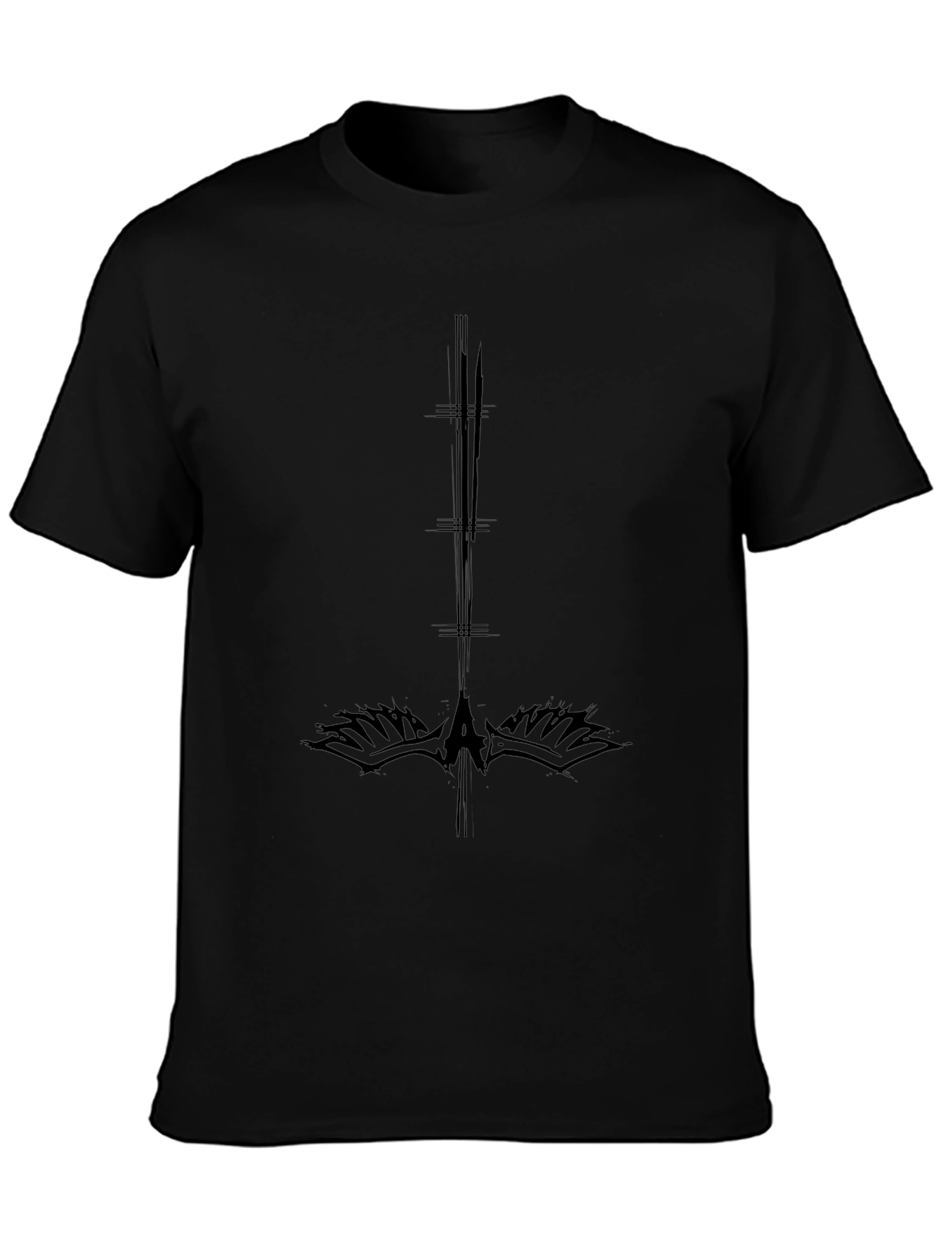 Mens Black Graphic Tee - Upside Down Cross Design