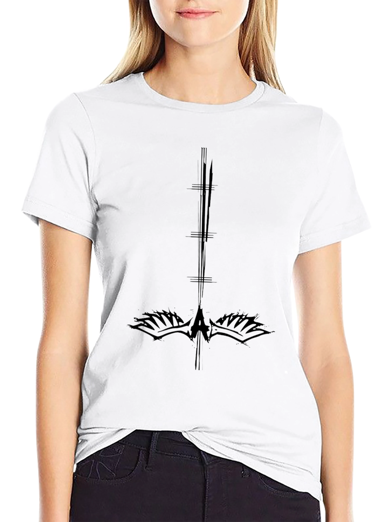 Mens Black Graphic Tee - Upside Down Cross Design