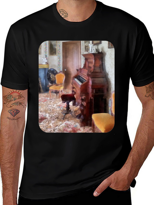 Vintage Piano Room Black T-Shirt