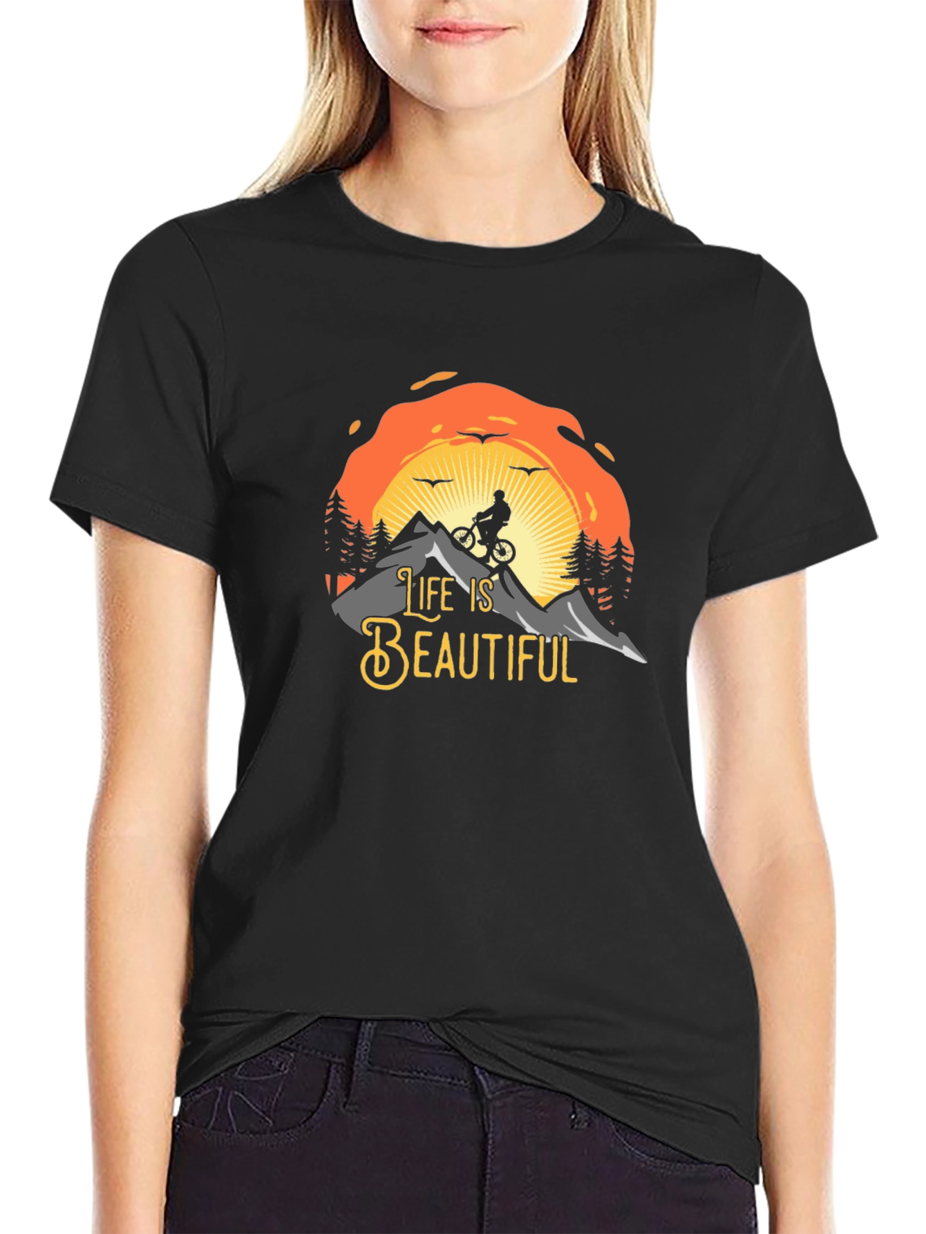 Life is Beautiful Graphic T-Shirt - Mountain Biker