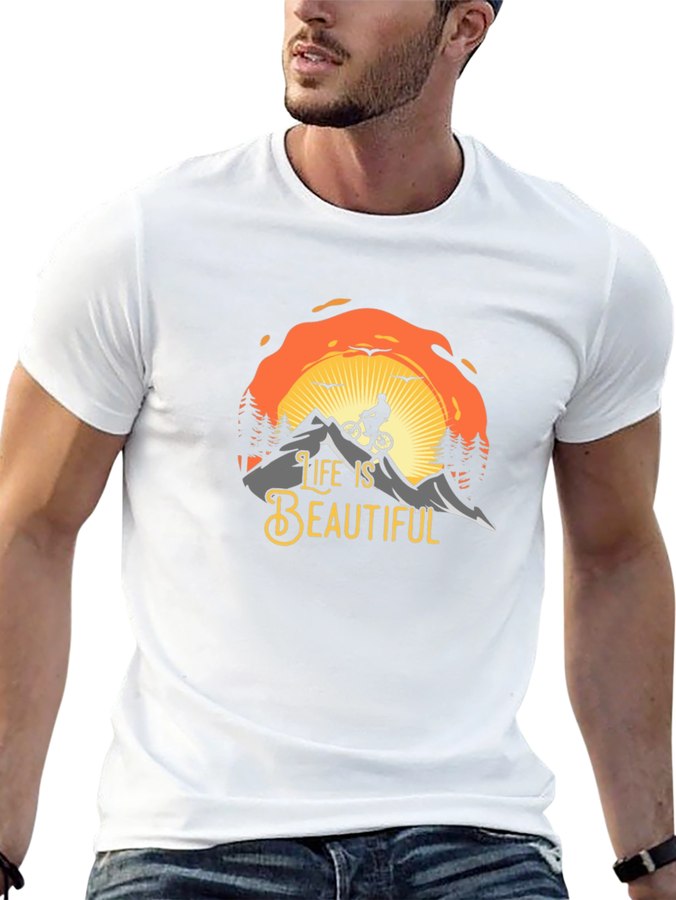 Life is Beautiful Graphic T-Shirt - Mountain Biker