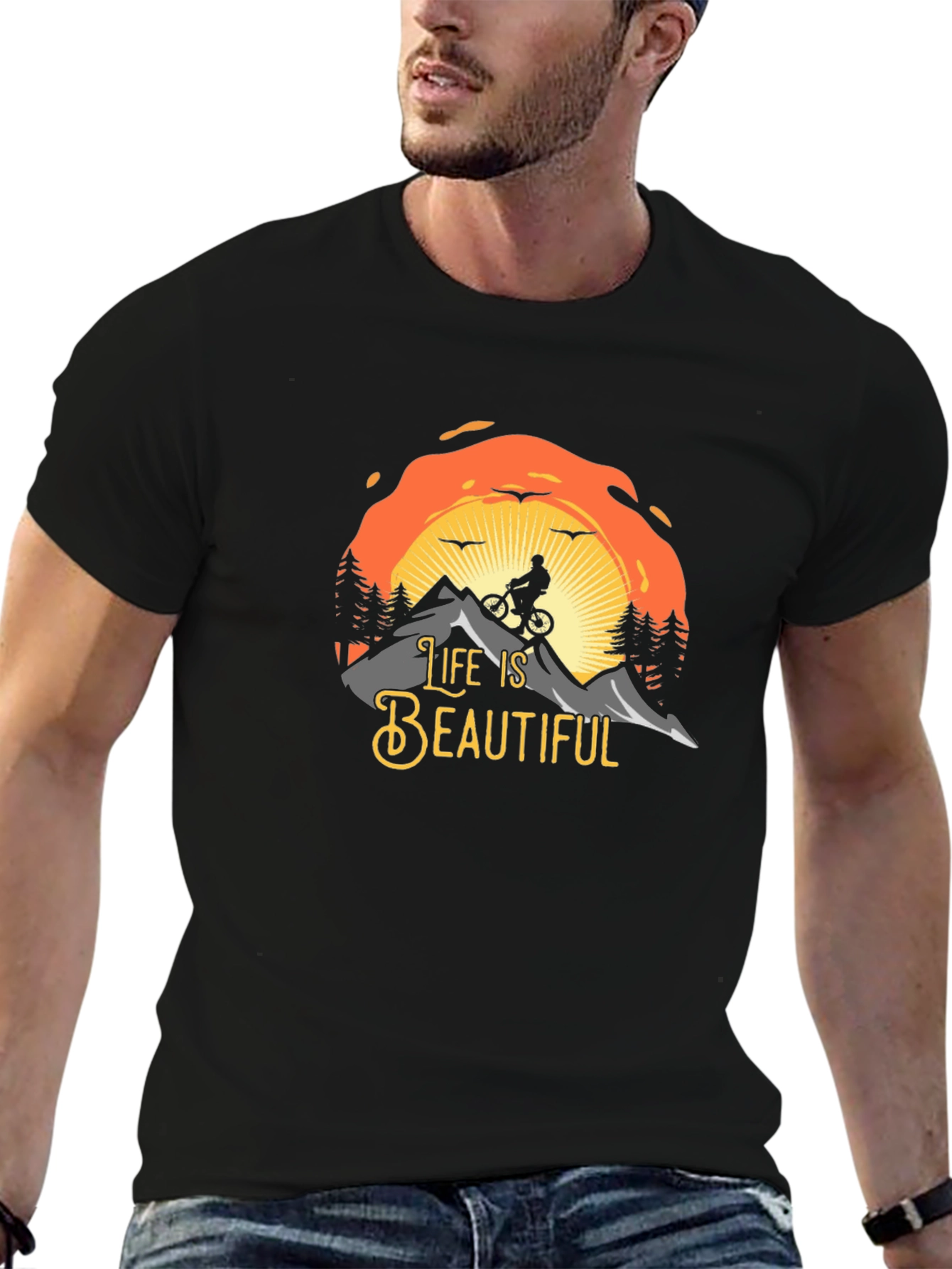 Life is Beautiful Graphic T-Shirt - Mountain Biker