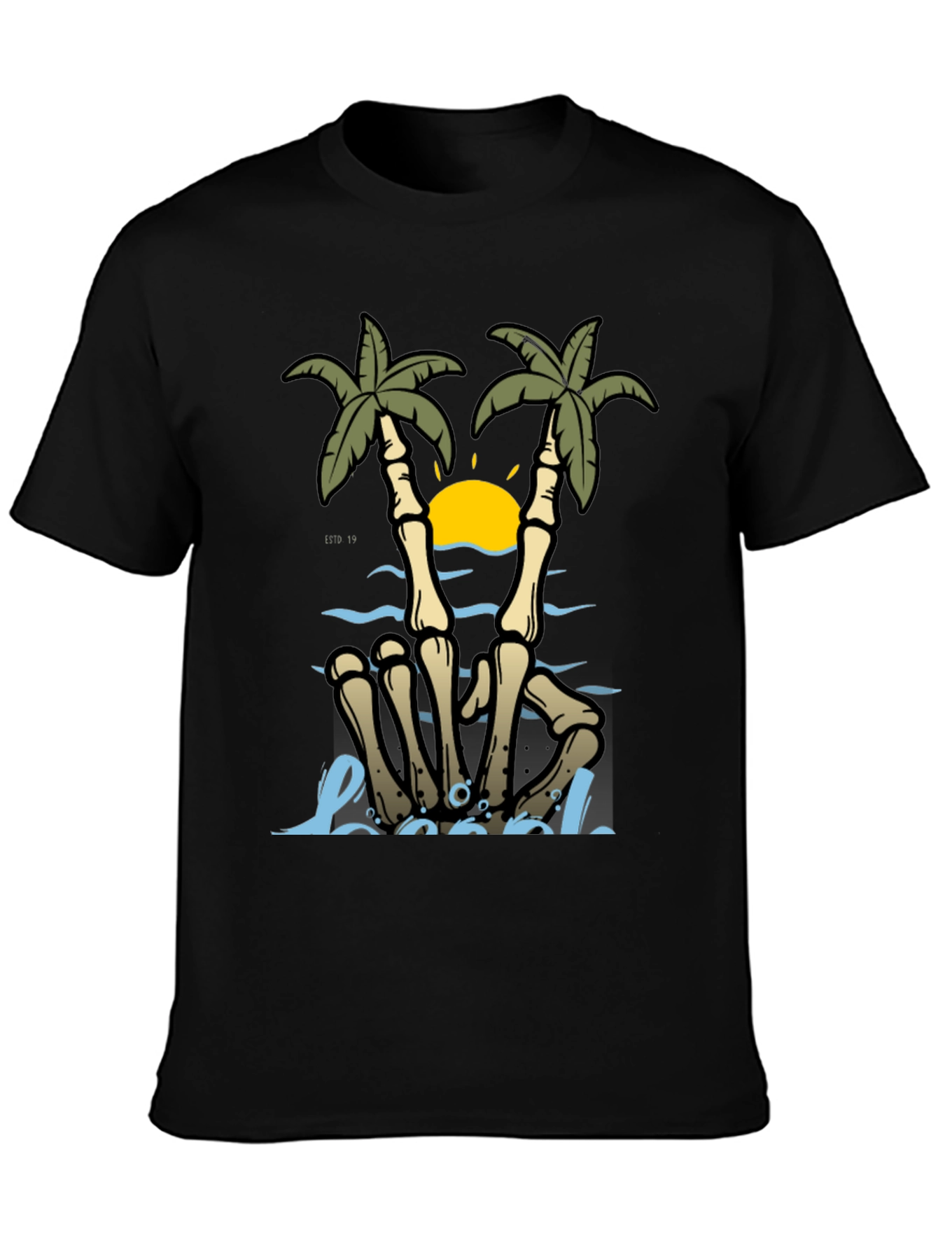 Skeleton Hands Palm Tree Beach Graphic T-Shirt
