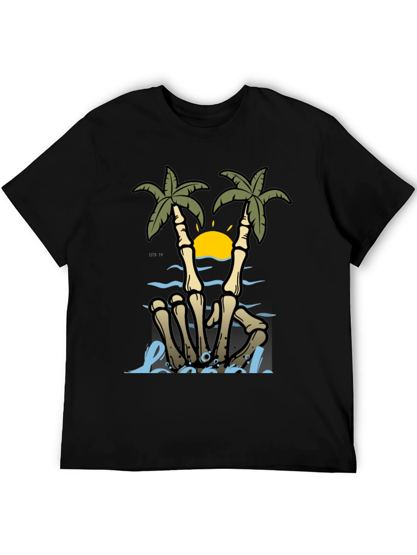 Skeleton Hands Palm Tree Beach Graphic T-Shirt