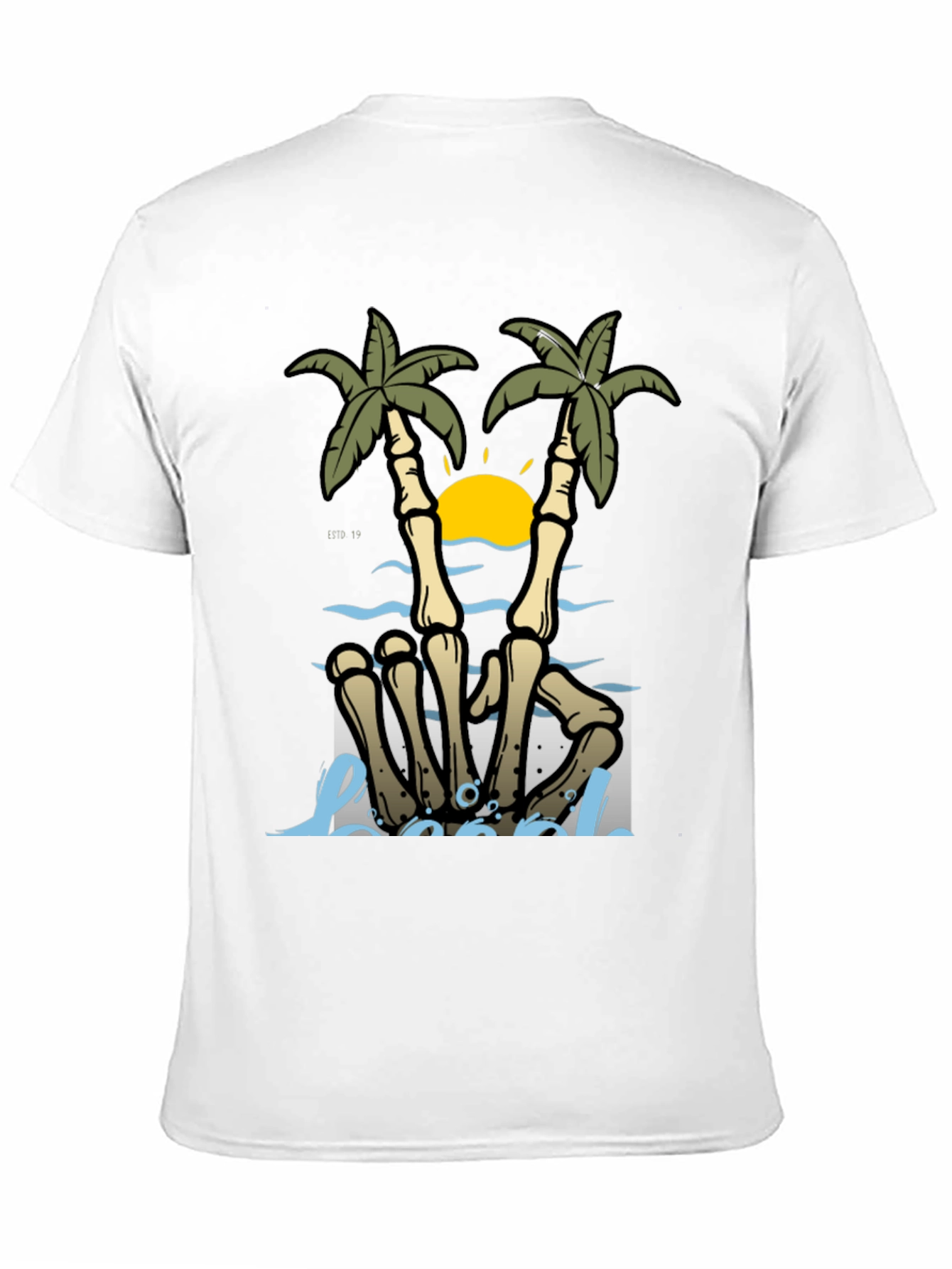 Skeleton Hands Palm Tree Beach Graphic T-Shirt