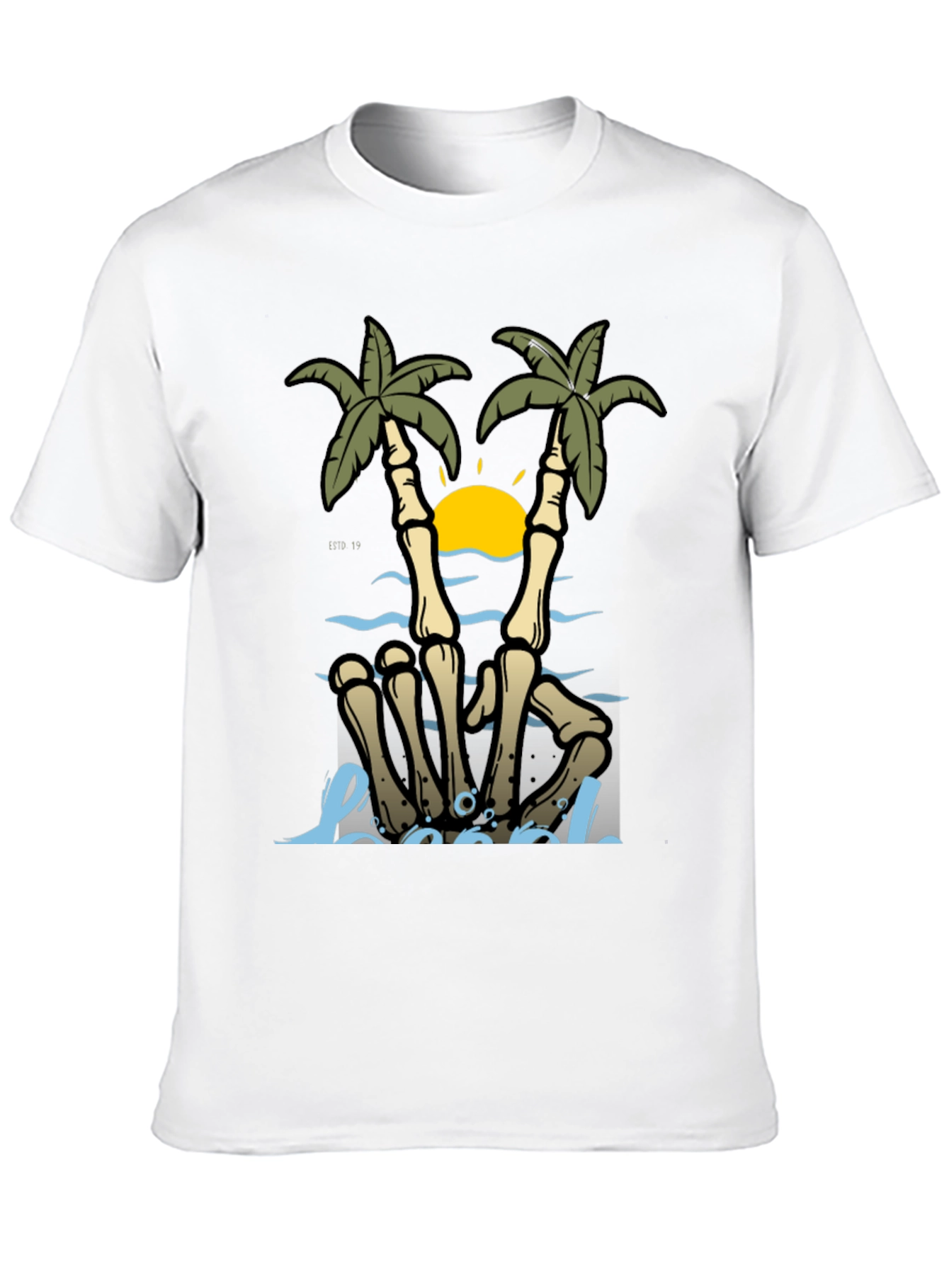 Skeleton Hands Palm Tree Beach Graphic T-Shirt