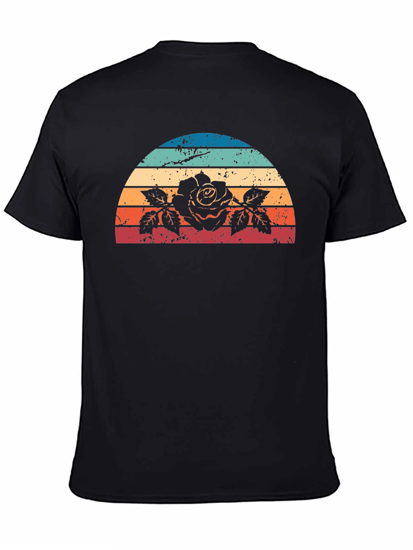 Retro Rose Sunset Graphic Tee - Black
