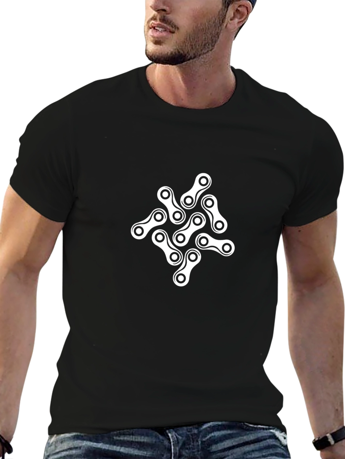 Chain Link Graphic Tee - Stylish Black Casual T-Shirt