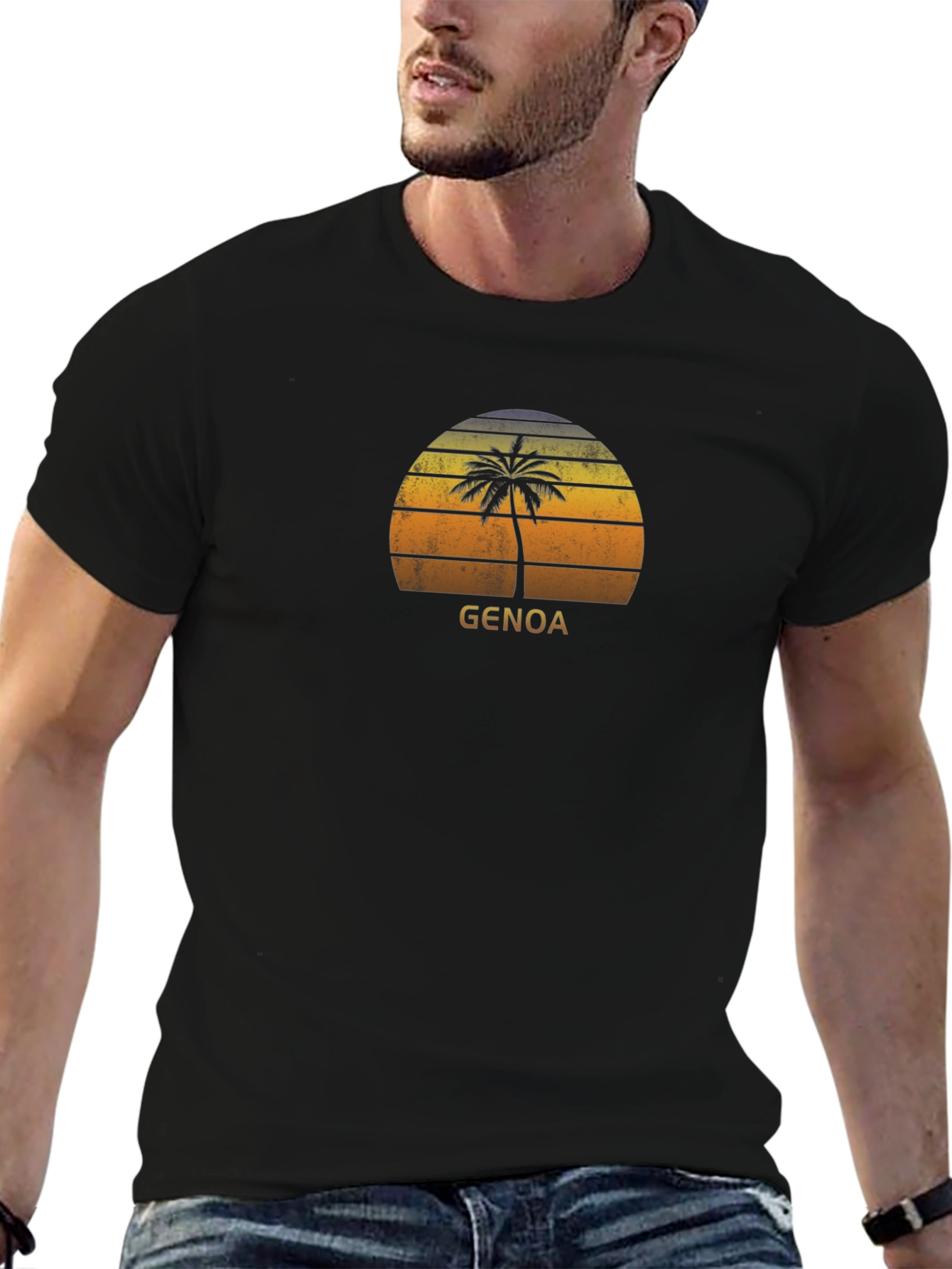 Genoa Palm Sunset Black T-Shirt