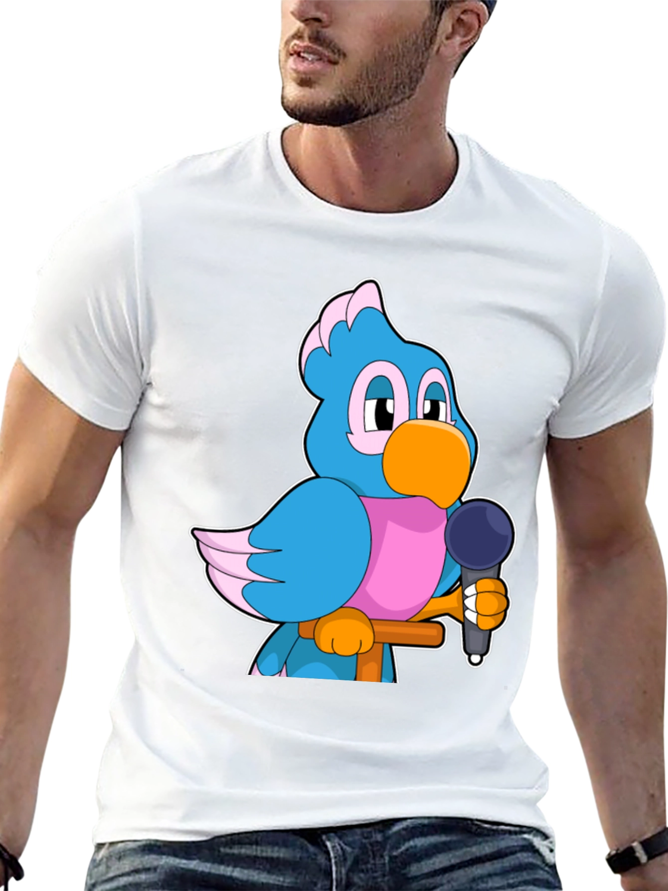 Cartoon Bird with Microphone Graphic Tee