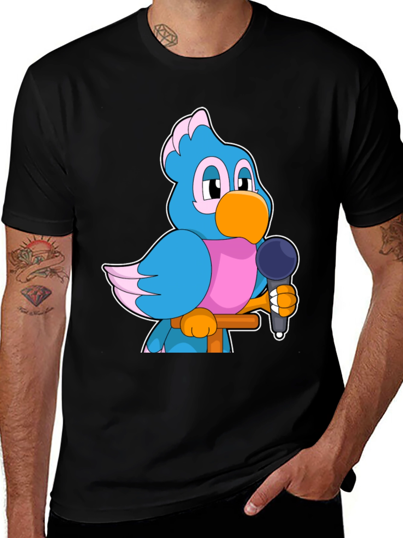 Cartoon Bird with Microphone Graphic Tee