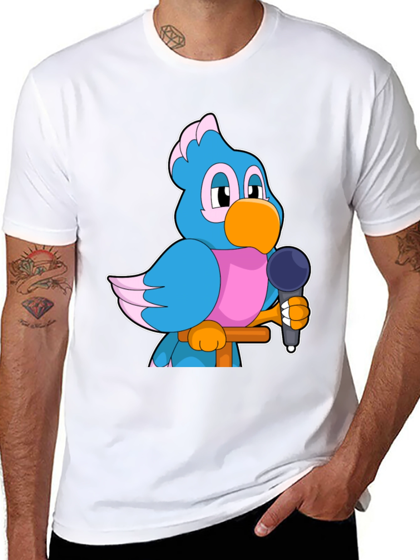 Cartoon Bird with Microphone Graphic Tee