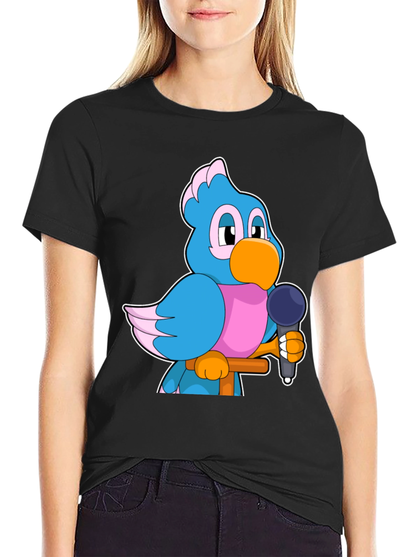Cartoon Bird with Microphone Graphic Tee