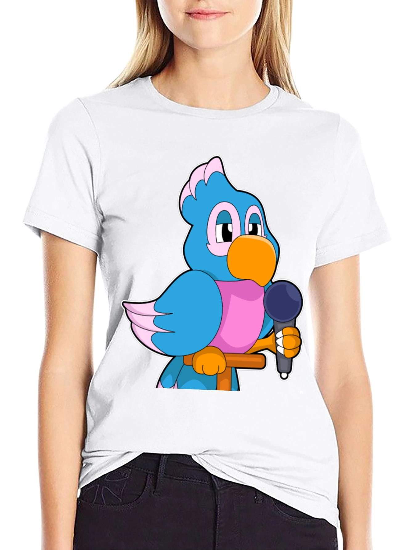 Cartoon Bird with Microphone Graphic Tee