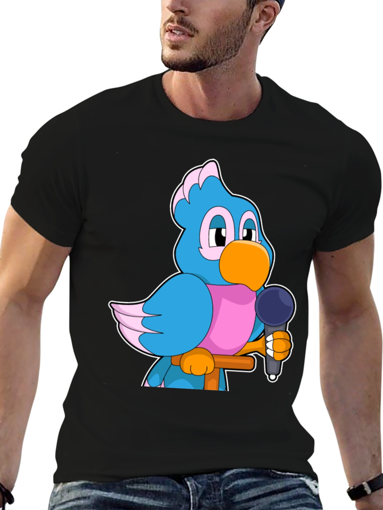 Cartoon Bird with Microphone Graphic Tee