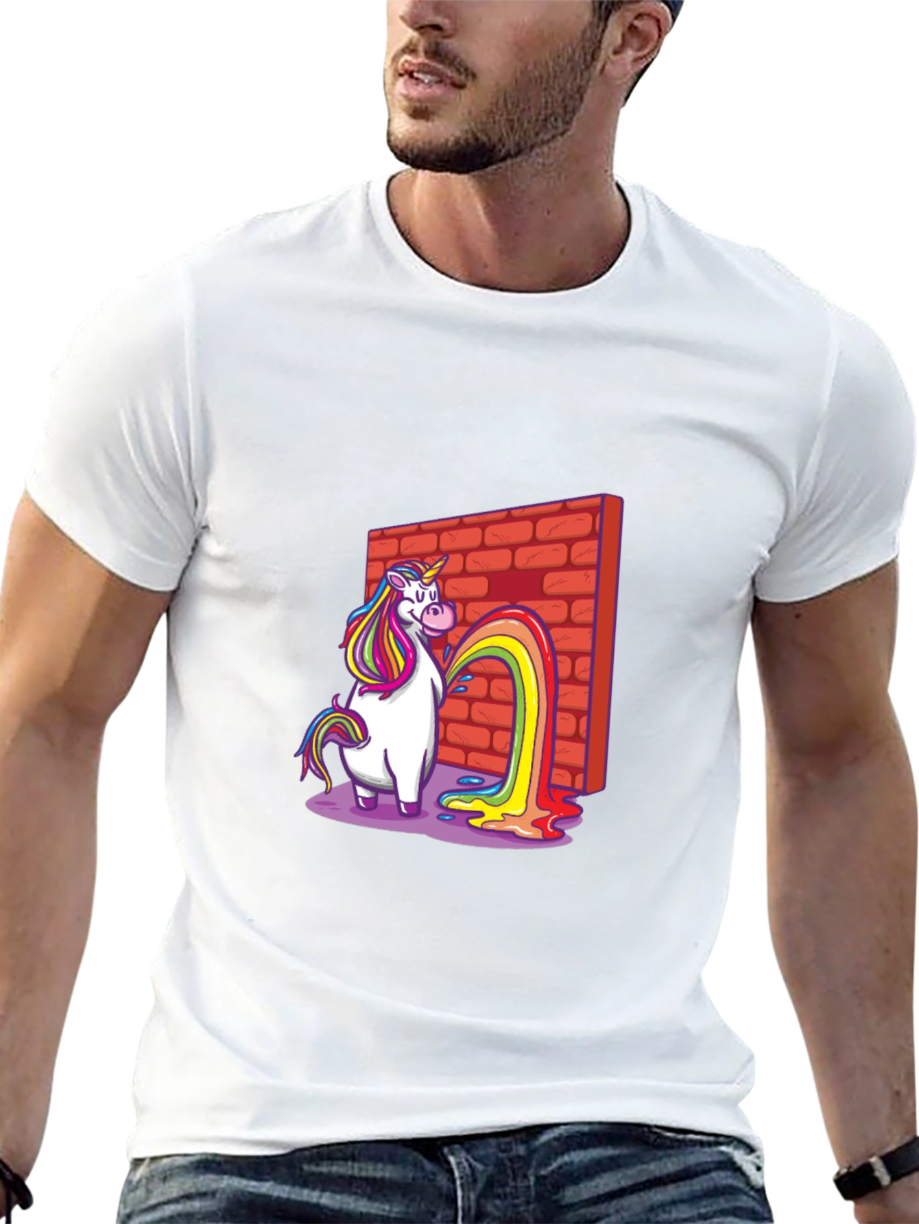 Unicorn Rainbow Brick Wall Graphic T-Shirt