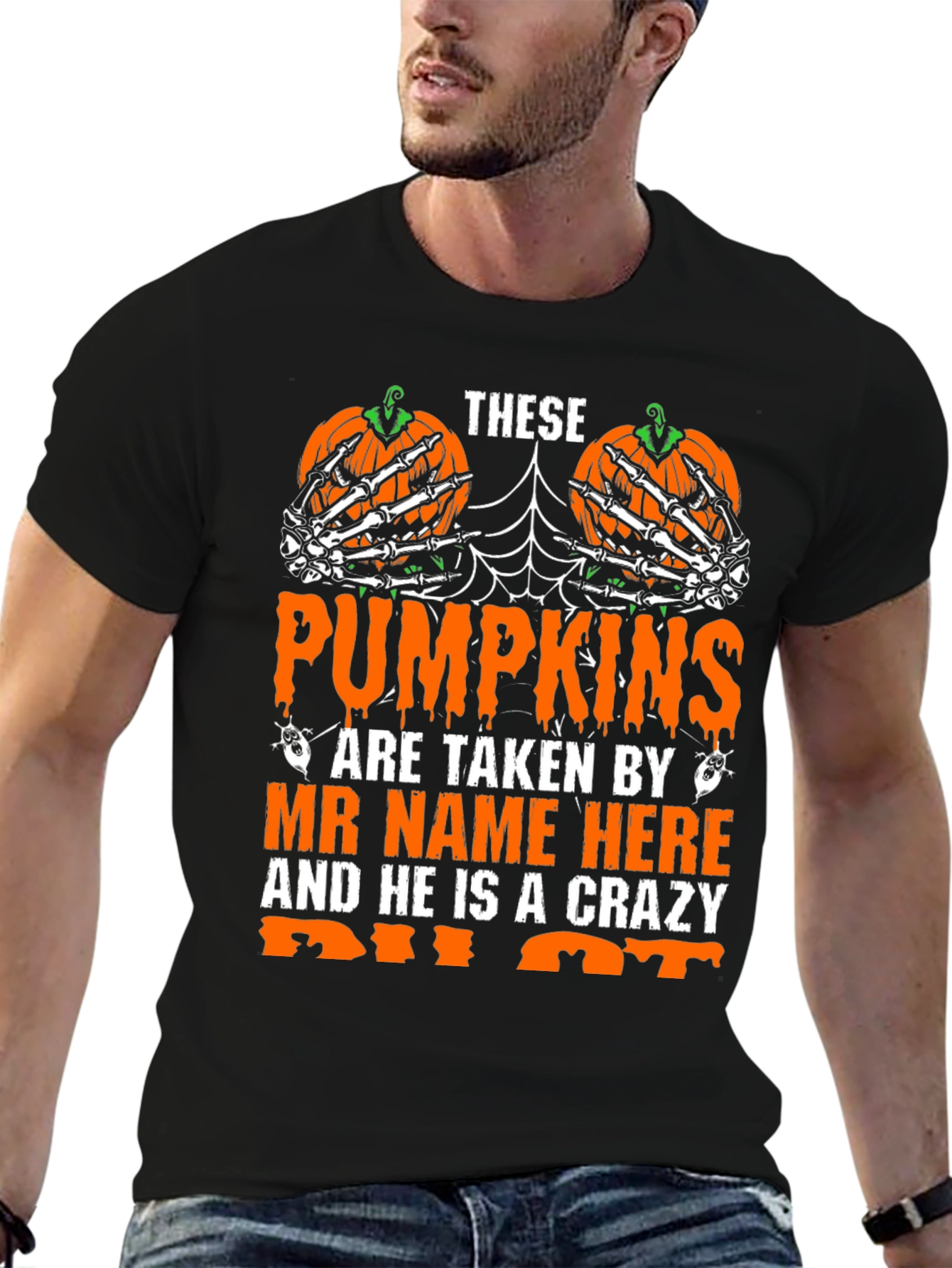 Halloween Pumpkin Skeleton Hand Graphic Tee