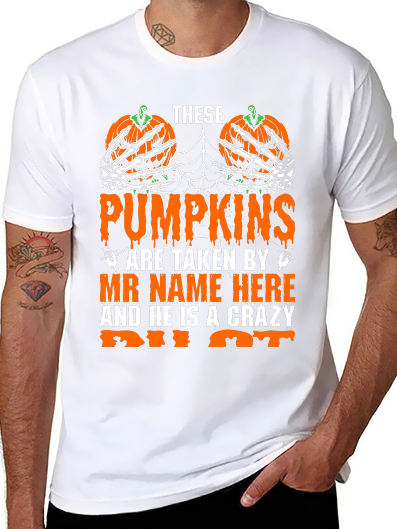 Halloween Pumpkin Skeleton Hand Graphic Tee
