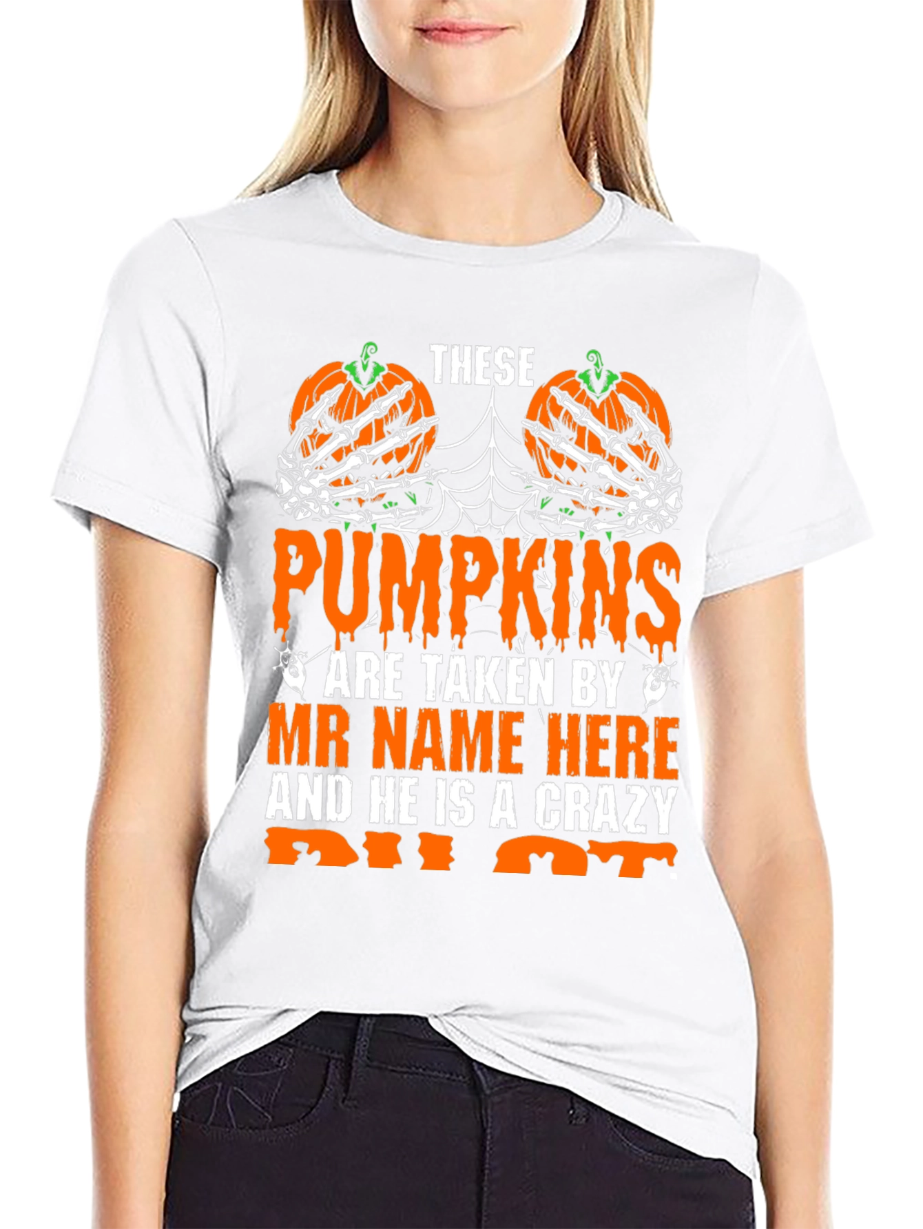 Halloween Pumpkin Skeleton Hand Graphic Tee