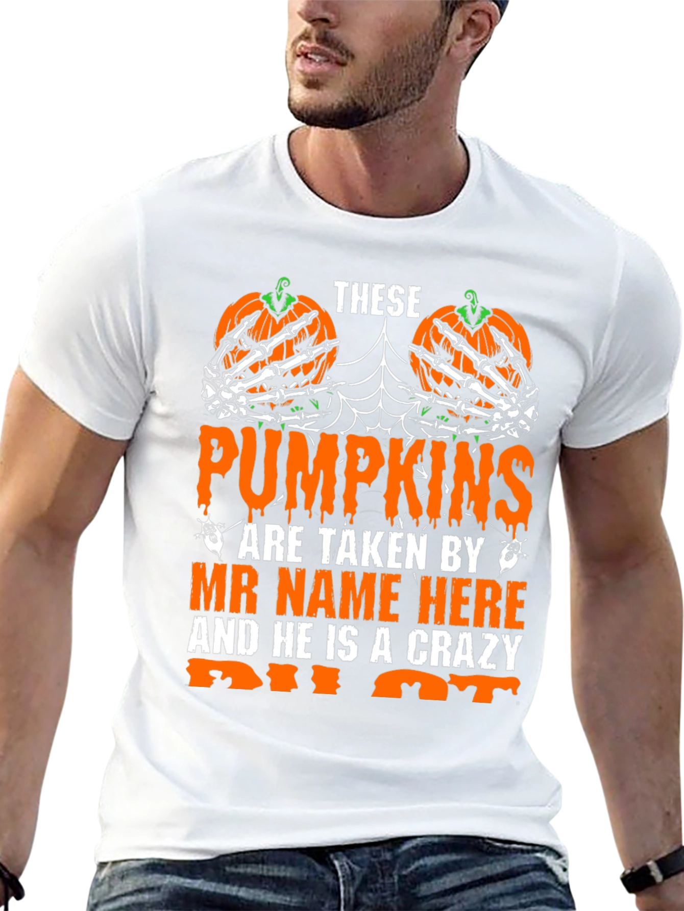 Halloween Pumpkin Skeleton Hand Graphic Tee