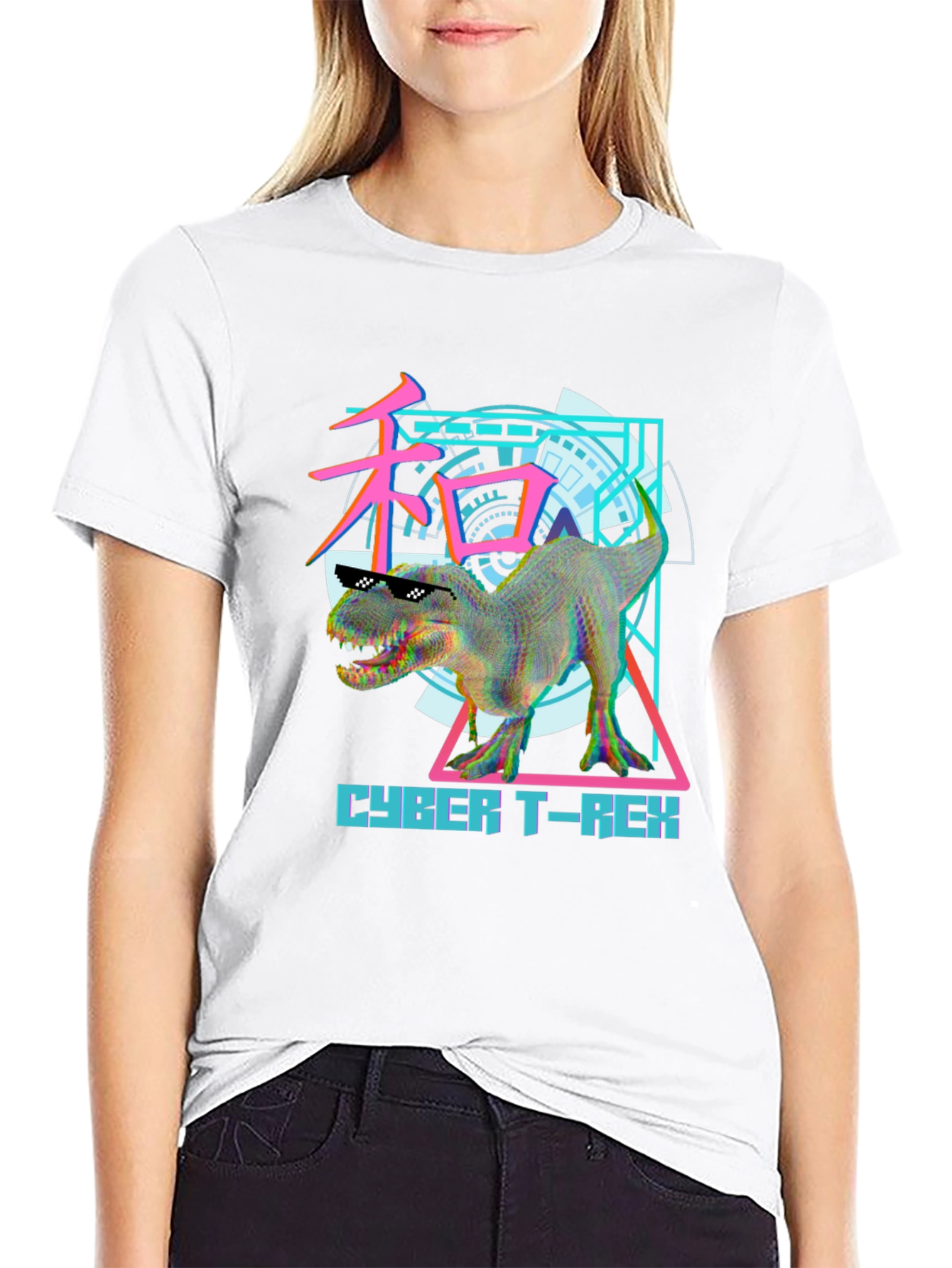 Cyber T-Rex Graphic Tee - Trendy Dinosaur T-Shirt