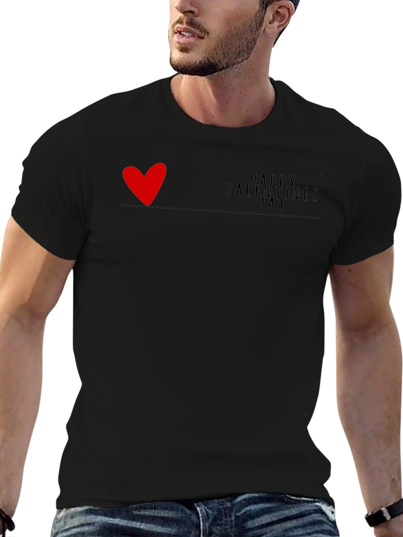 Mens Black Happy Valentines Day Graphic T-Shirt