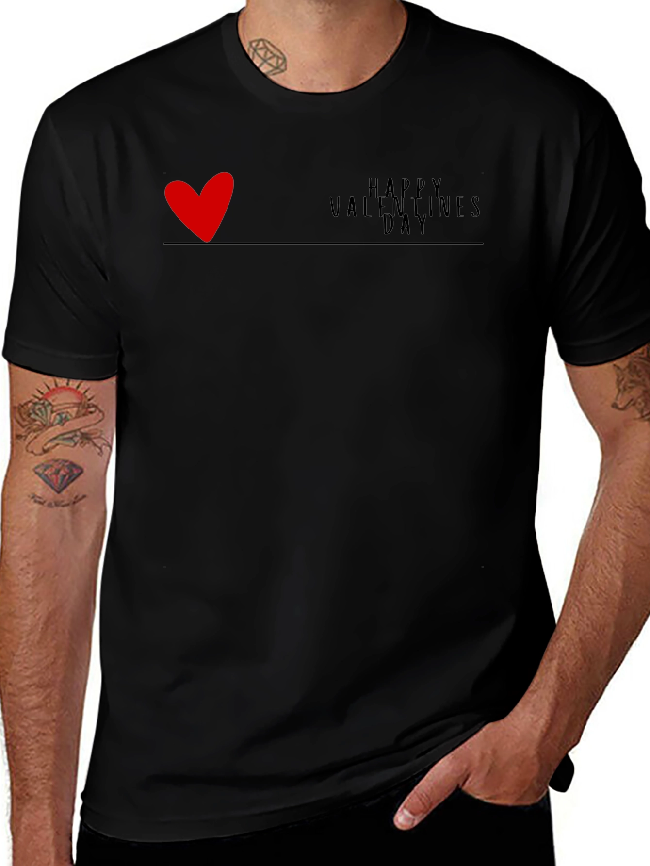 Mens Black Happy Valentines Day Graphic T-Shirt