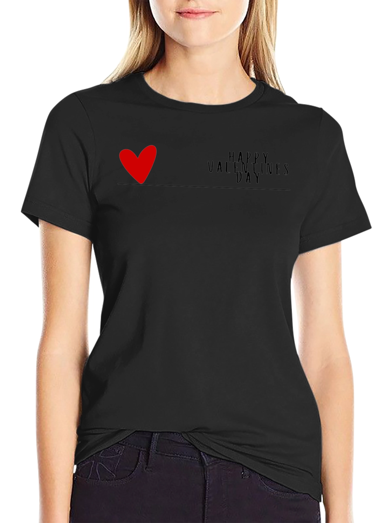 Mens Black Happy Valentines Day Graphic T-Shirt