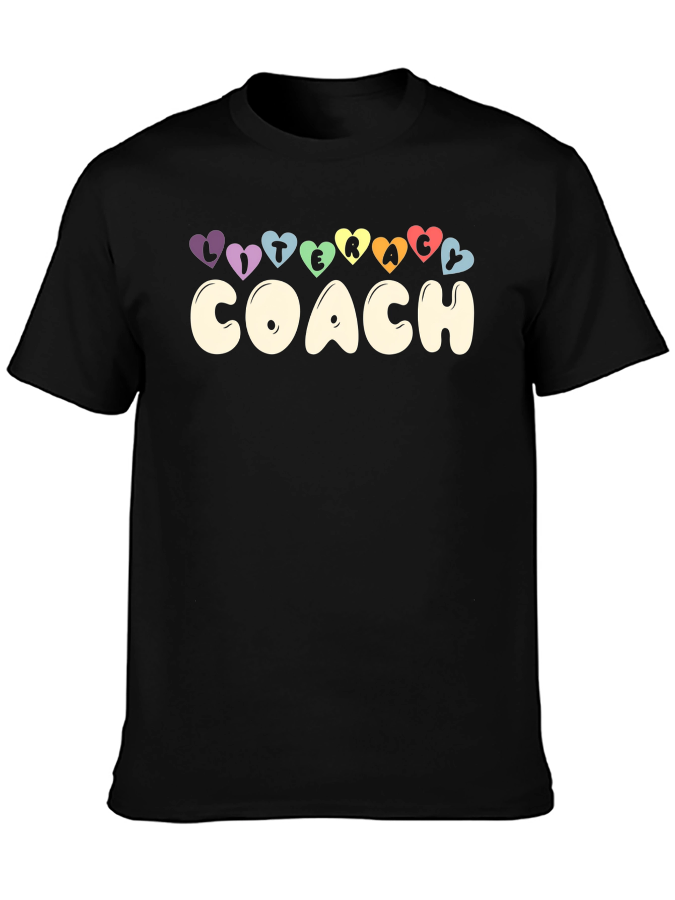 Literacy Coach Graphic Tee - Rainbow Hearts Black T-Shirt