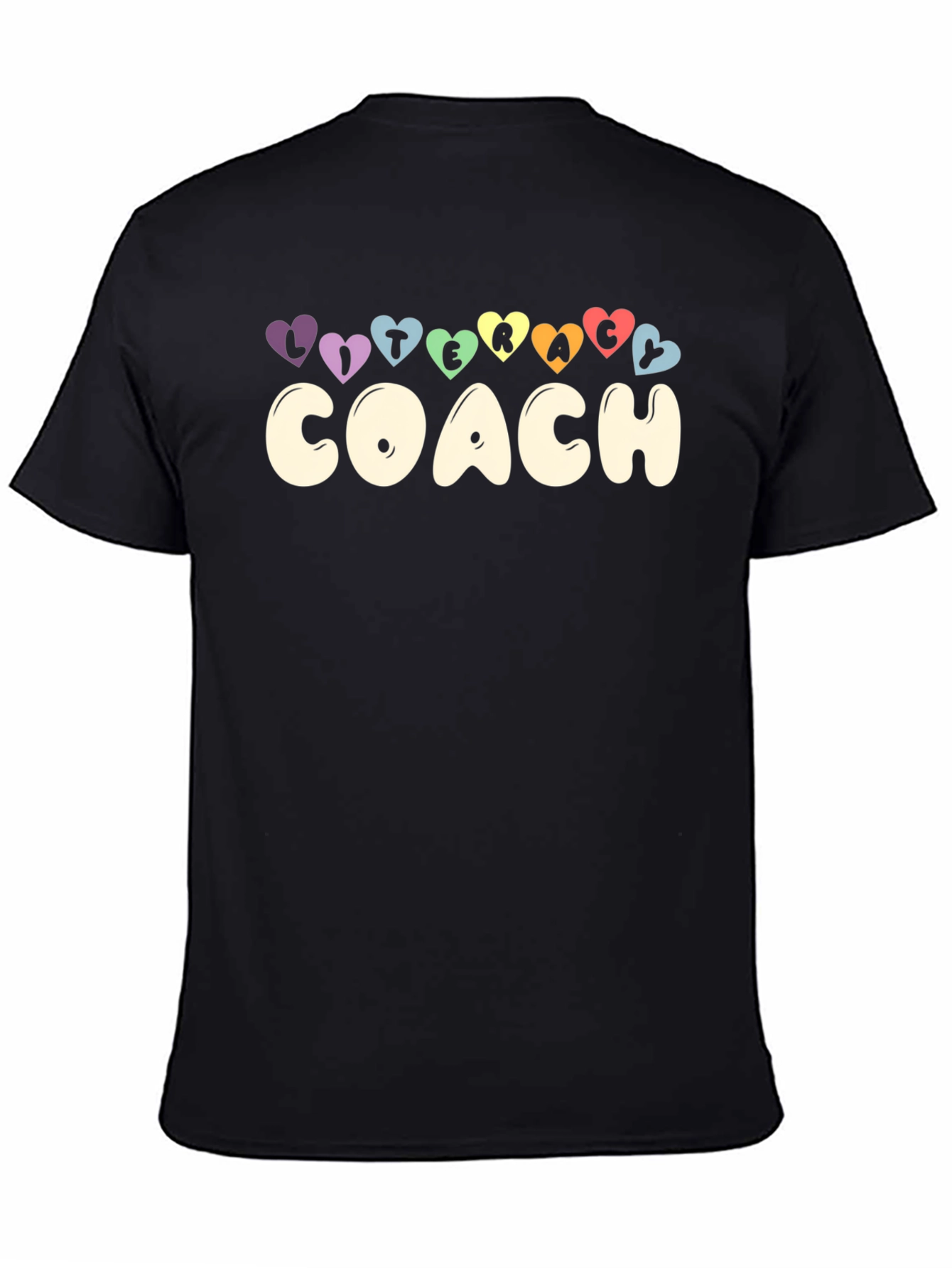 Literacy Coach Graphic Tee - Rainbow Hearts Black T-Shirt