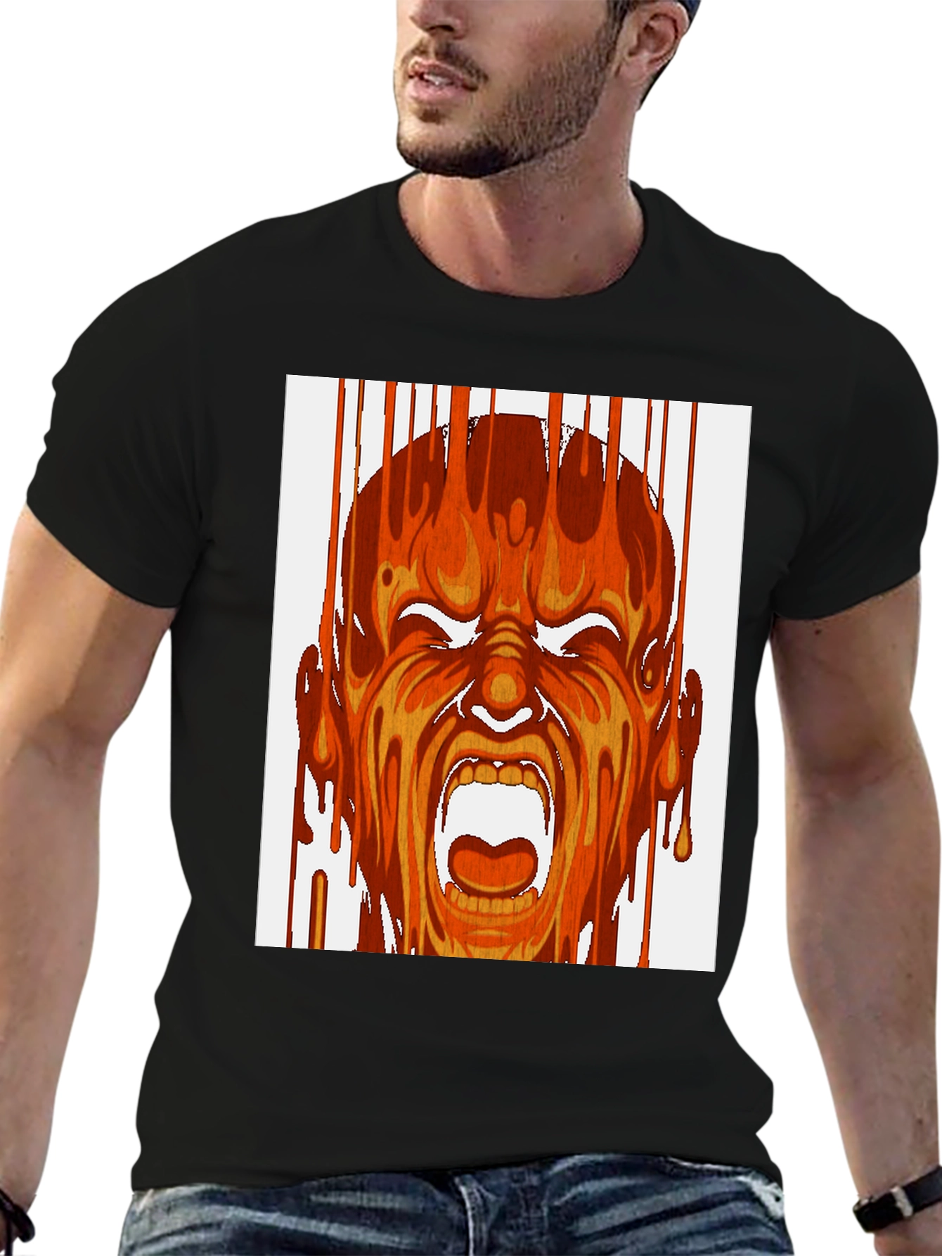 Fiery Scream Graphic Print Black T-Shirt